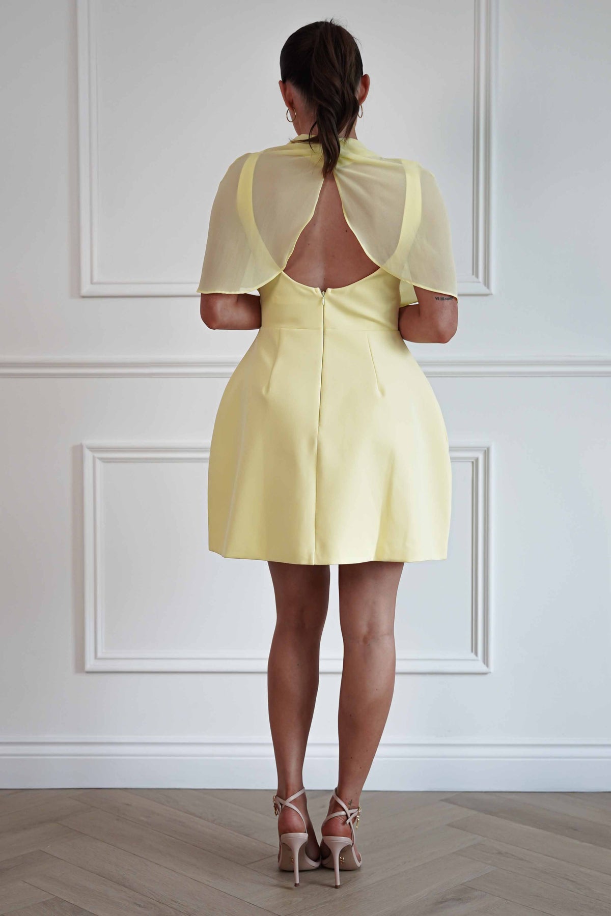 Millie Structured Chiffon Cape Mini Dress | Yellow-Oh Hello Clothing