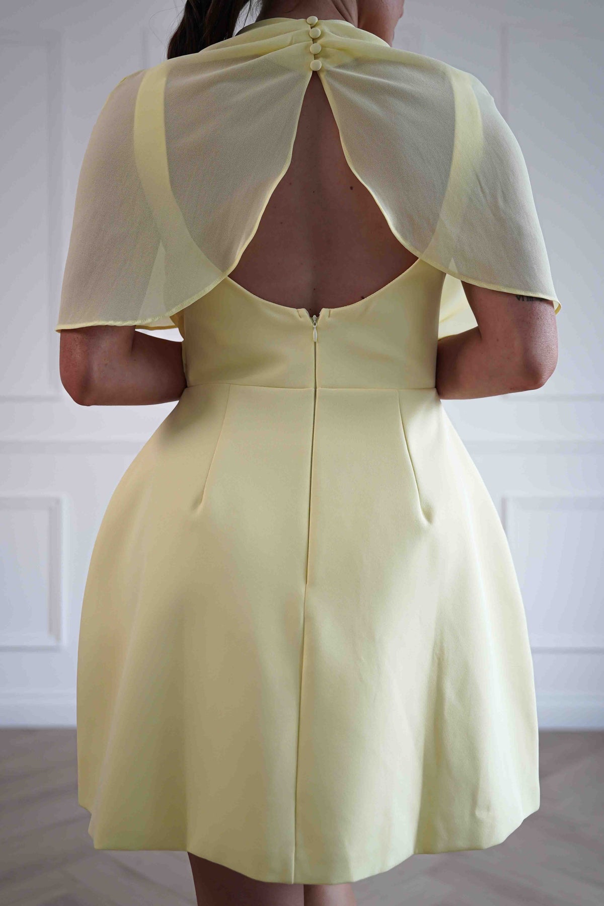 Millie Structured Chiffon Cape Mini Dress | Yellow-Oh Hello Clothing