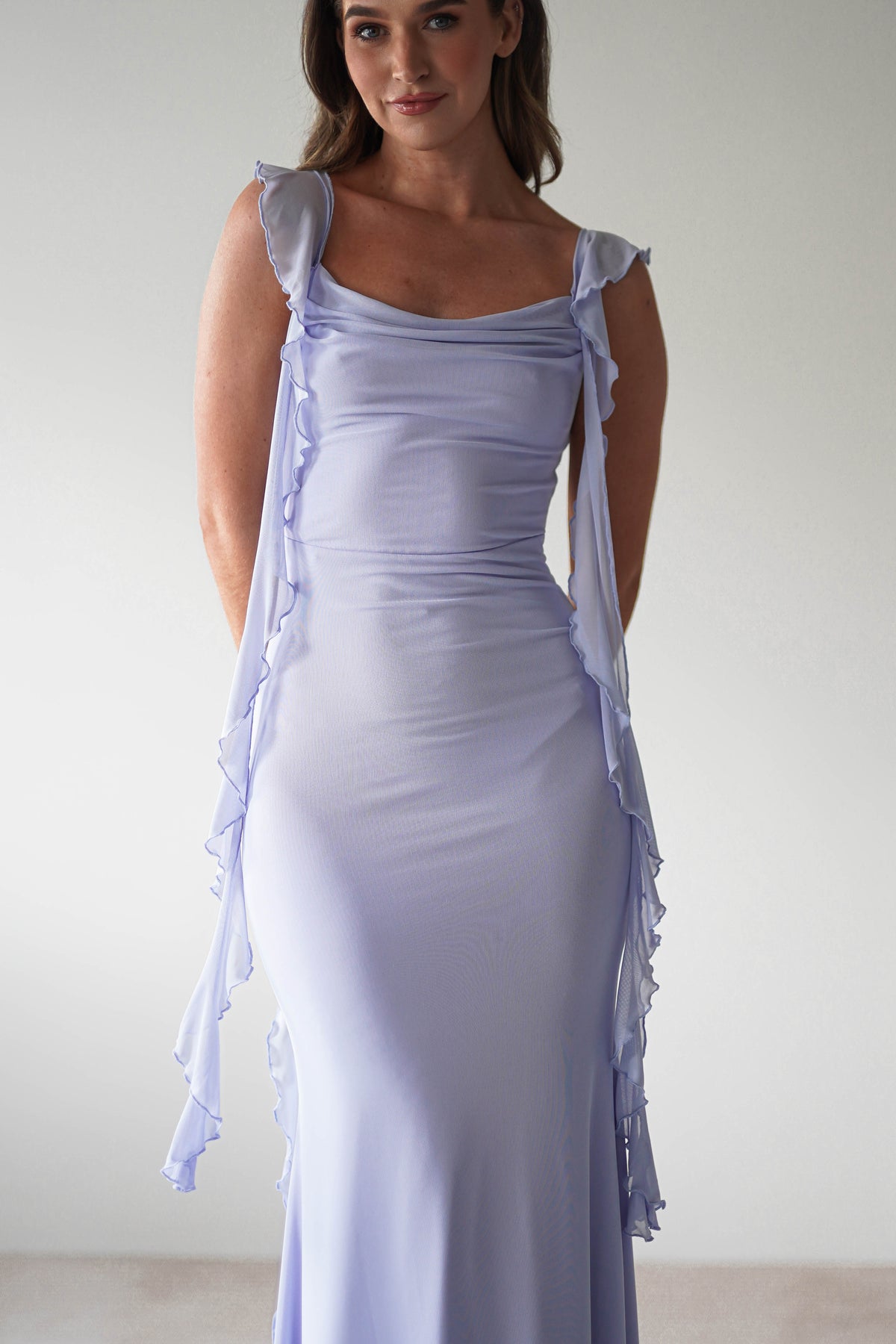Miranda Ruffle Midaxi Dress | Dusty Blue-Oh Hello Clothing