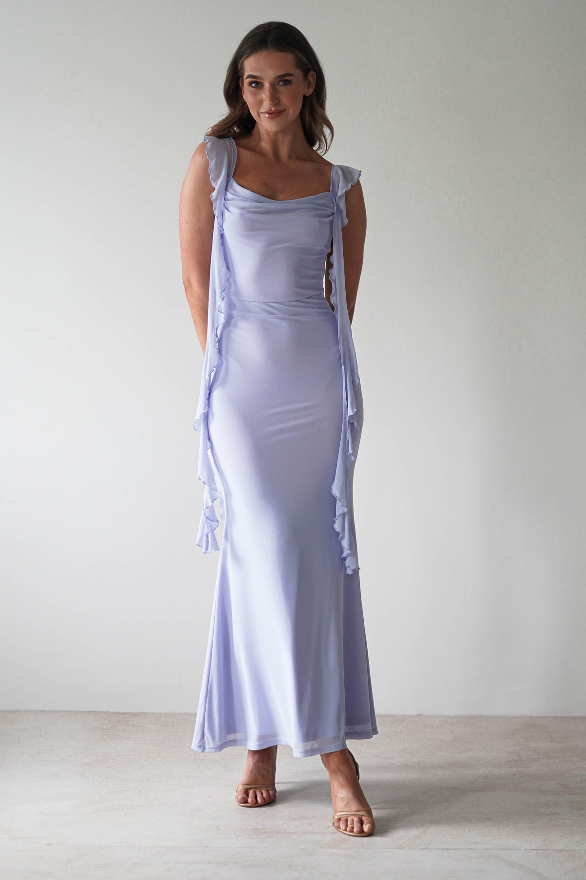 Miranda Ruffle Midaxi Dress | Dusty Blue-Oh Hello Clothing