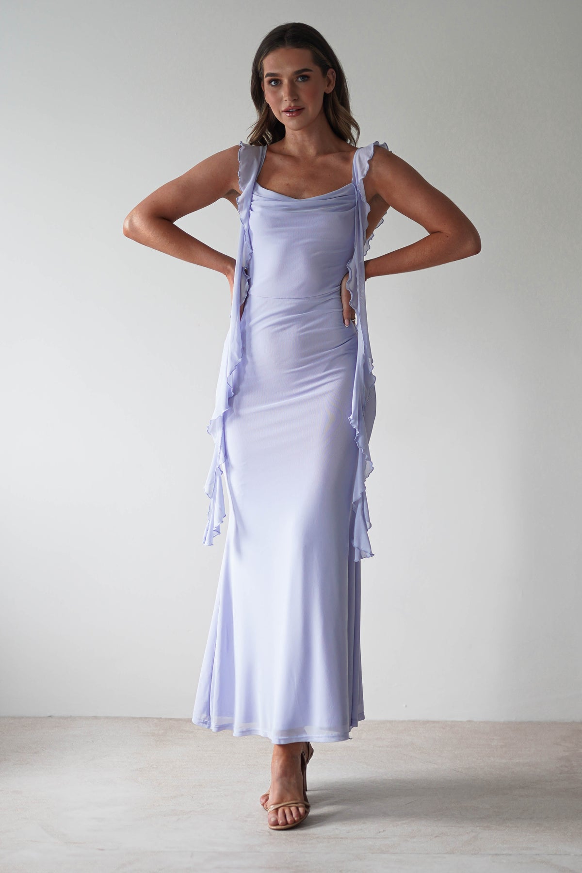 Miranda Ruffle Midaxi Dress | Dusty Blue-Oh Hello Clothing