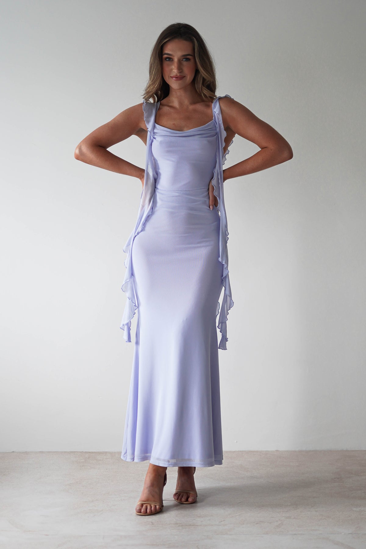 Miranda Ruffle Midaxi Dress | Dusty Blue-Oh Hello Clothing