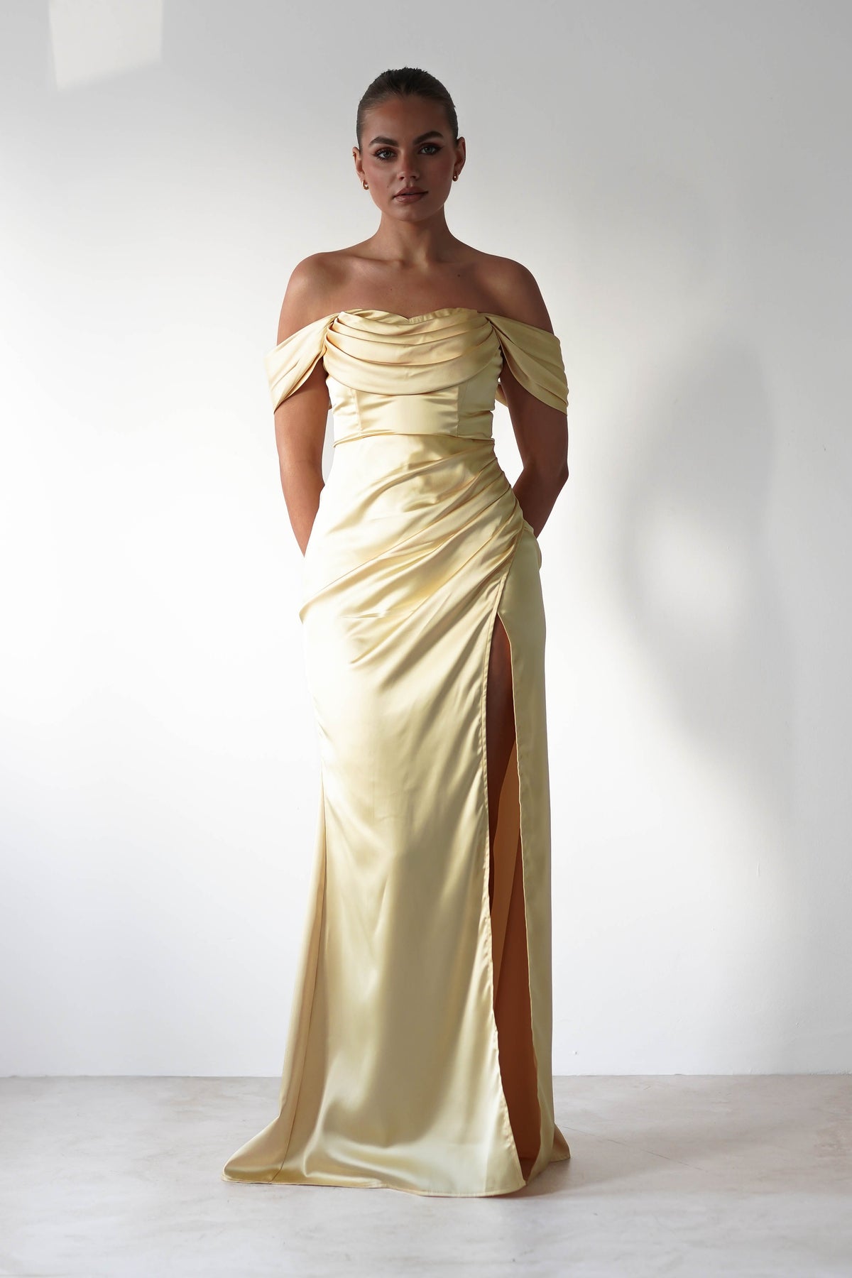 Monica Off The Shoulder Gown | Yellow-Oh Hello Clothing