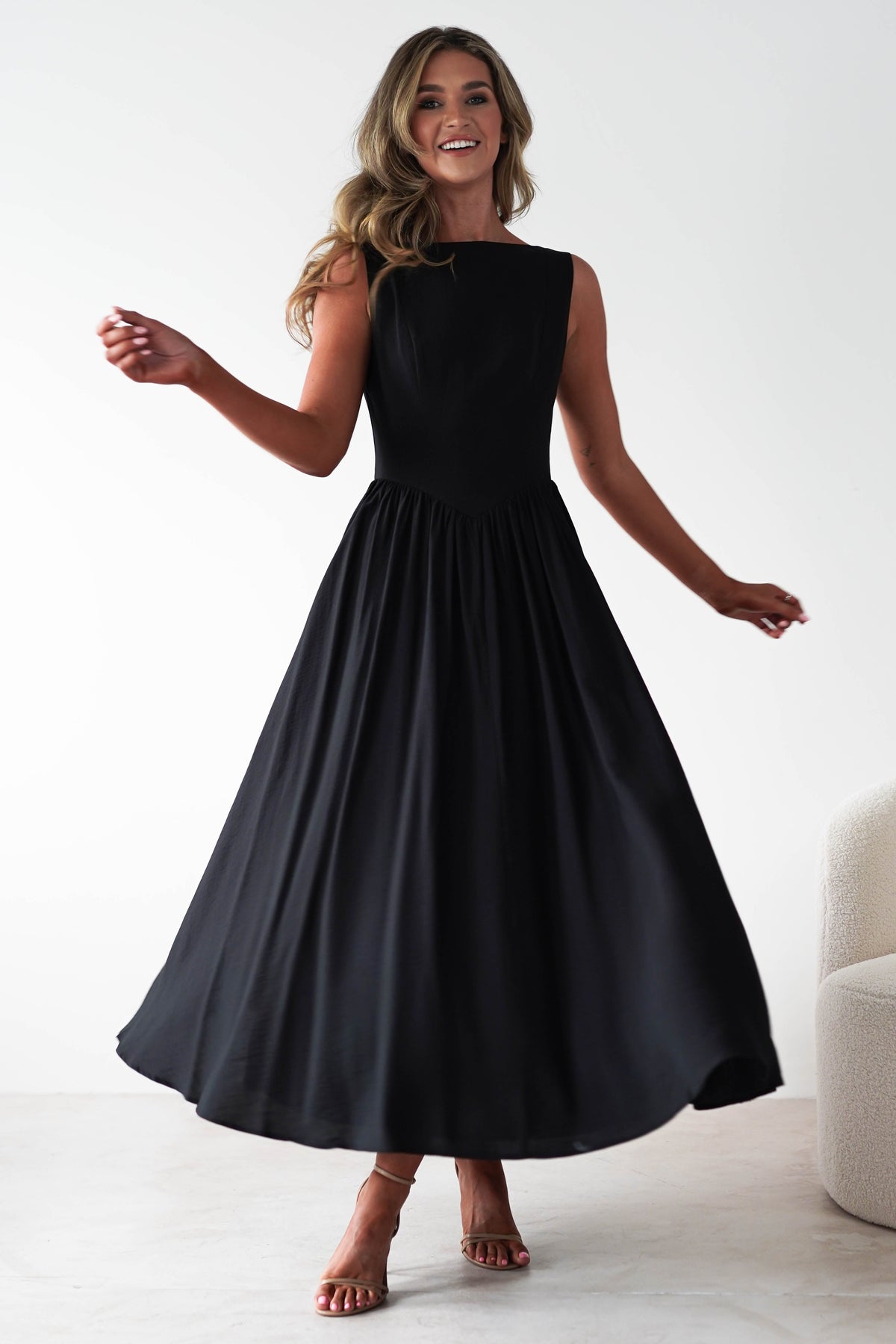 Monroe Skater Midaxi Dress | Black-Oh Hello Clothing