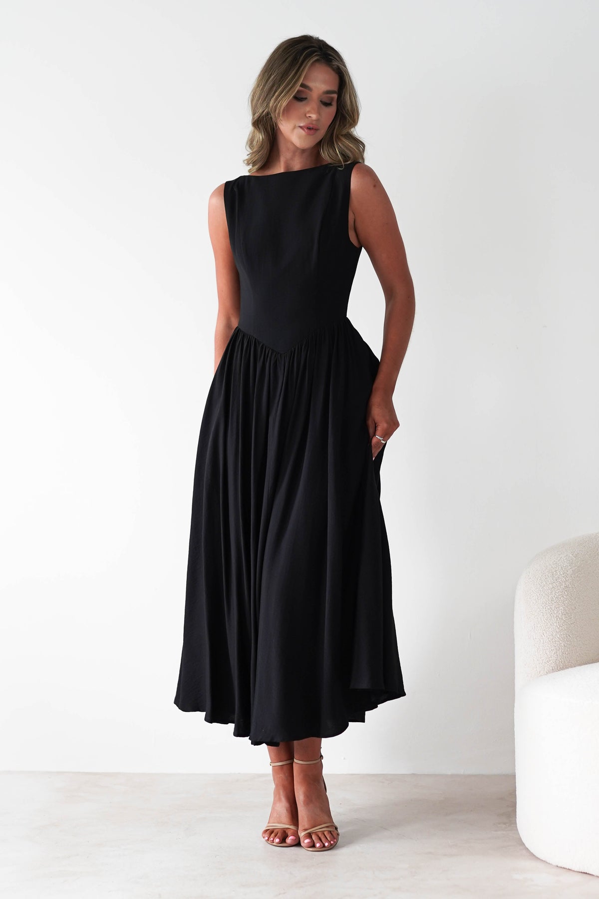 Monroe Skater Midaxi Dress | Black-Oh Hello Clothing