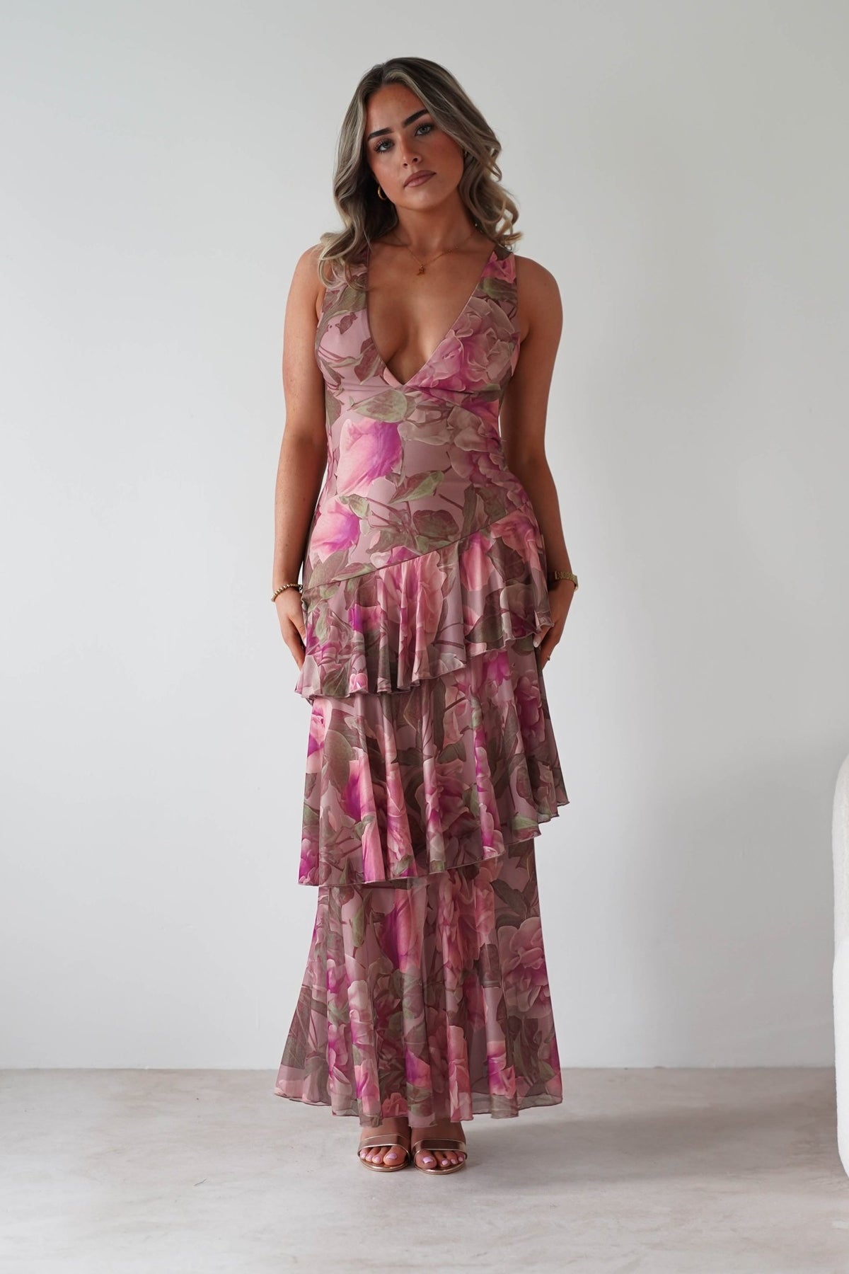Morgana Floral Ruffle Maxi Dress | Mixed Print-Oh Hello Clothing
