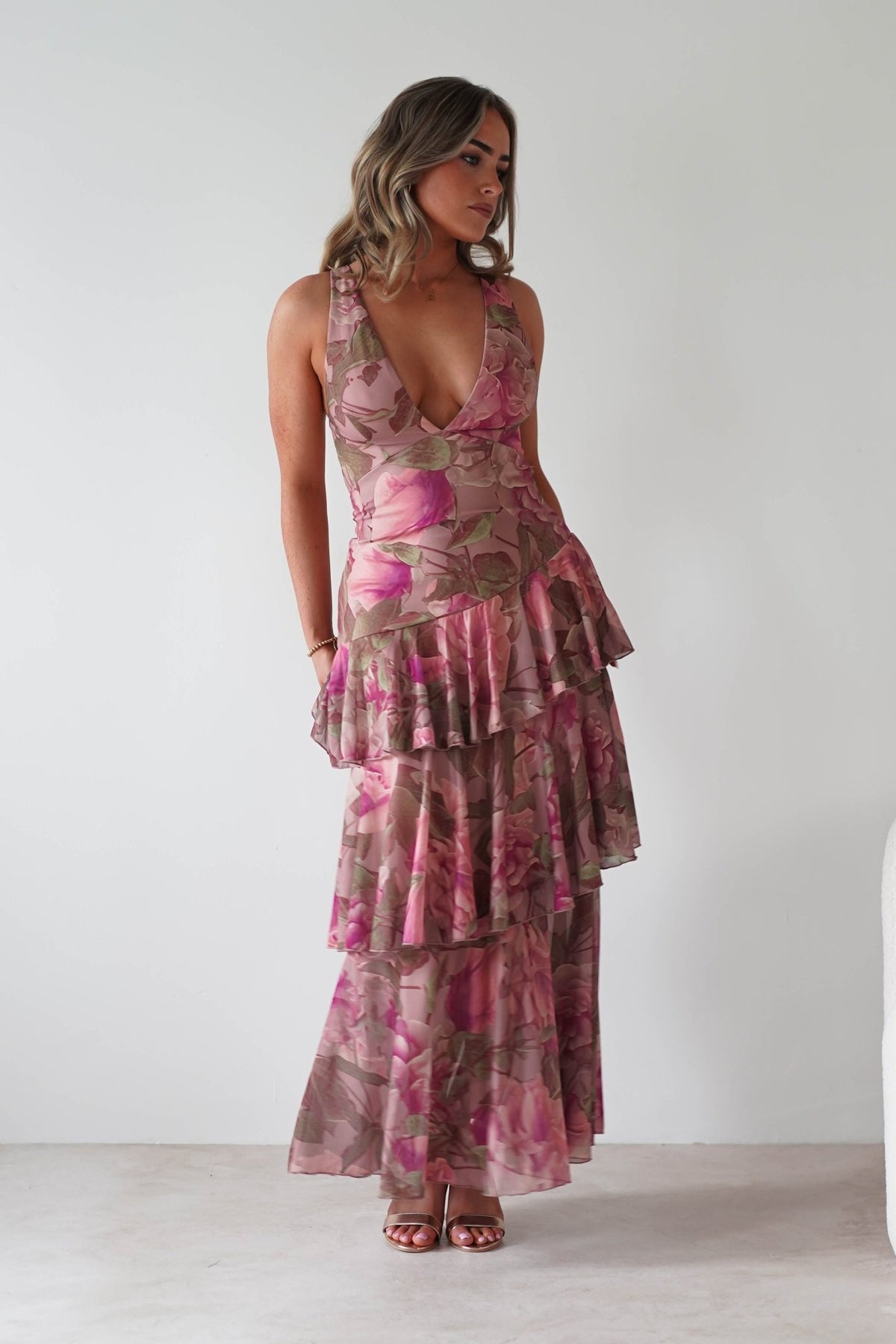 Morgana Floral Ruffle Maxi Dress | Mixed Print-Oh Hello Clothing