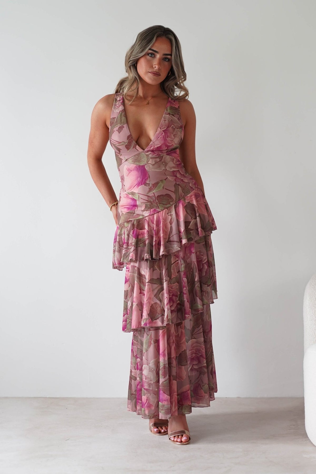 Morgana Floral Ruffle Maxi Dress | Mixed Print-Oh Hello Clothing