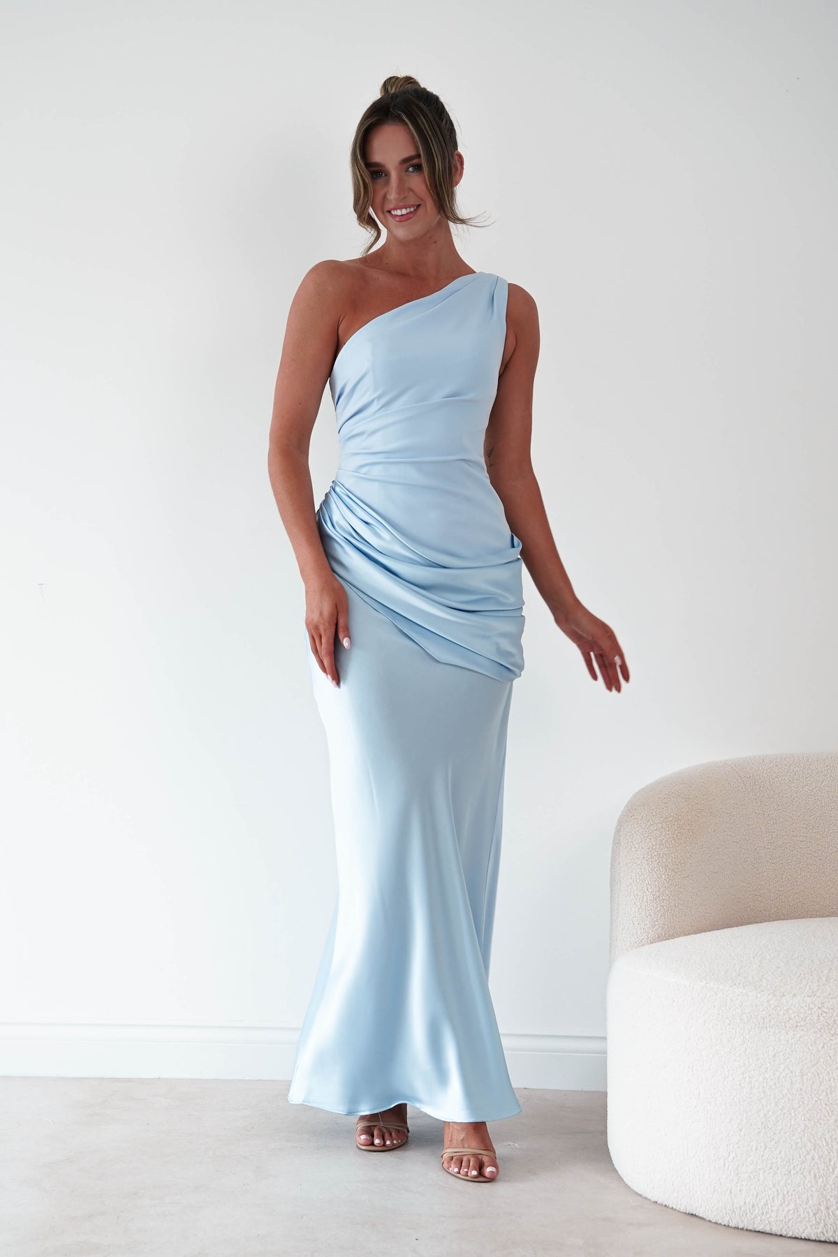 Nadalia One Shoulder Satin Maxi Dress | Blue-Oh Hello Clothing