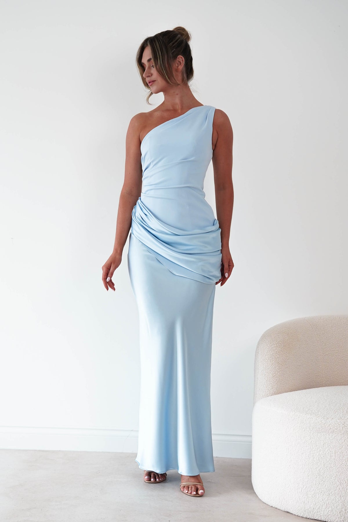 Nadalia One Shoulder Satin Maxi Dress | Blue-Oh Hello Clothing