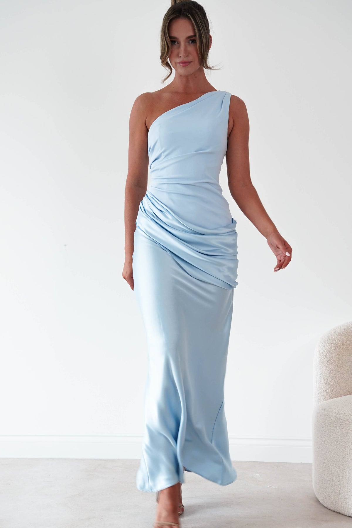 Nadalia One Shoulder Satin Maxi Dress | Blue-Oh Hello Clothing