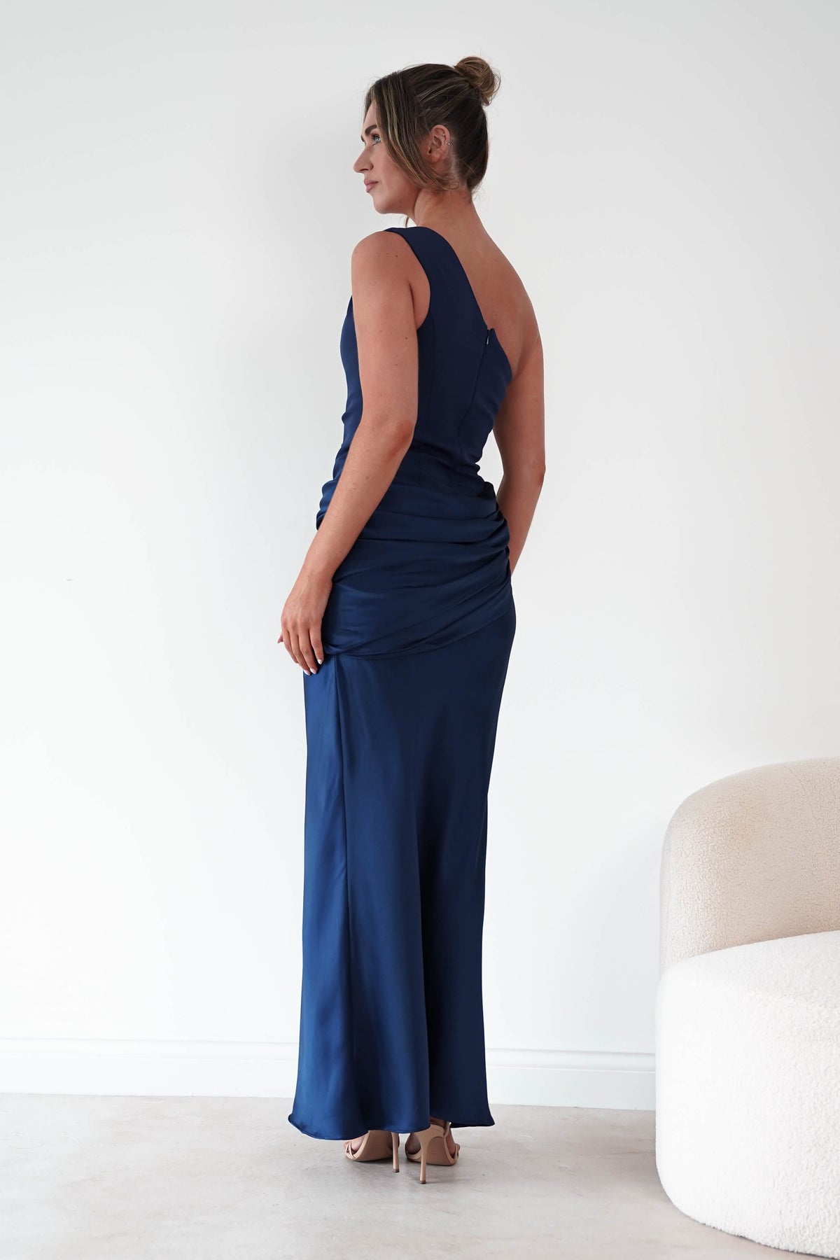 Nadalia One Shoulder Satin Maxi Dress | Navy-Oh Hello Clothing