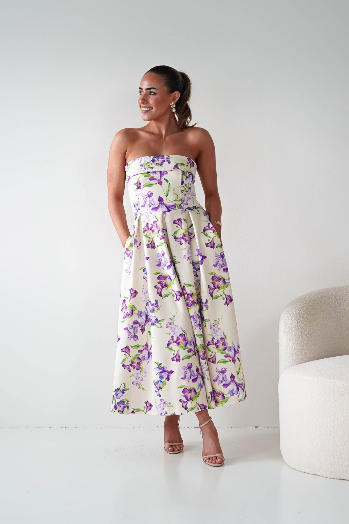 Nala Strapless Bandeau Midi Dress | Cream-Oh Hello Clothing