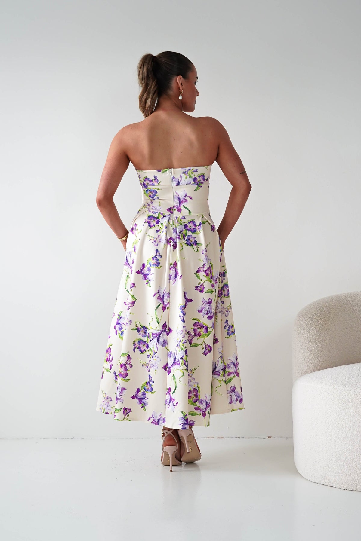 Nala Strapless Bandeau Midi Dress | Cream-Oh Hello Clothing
