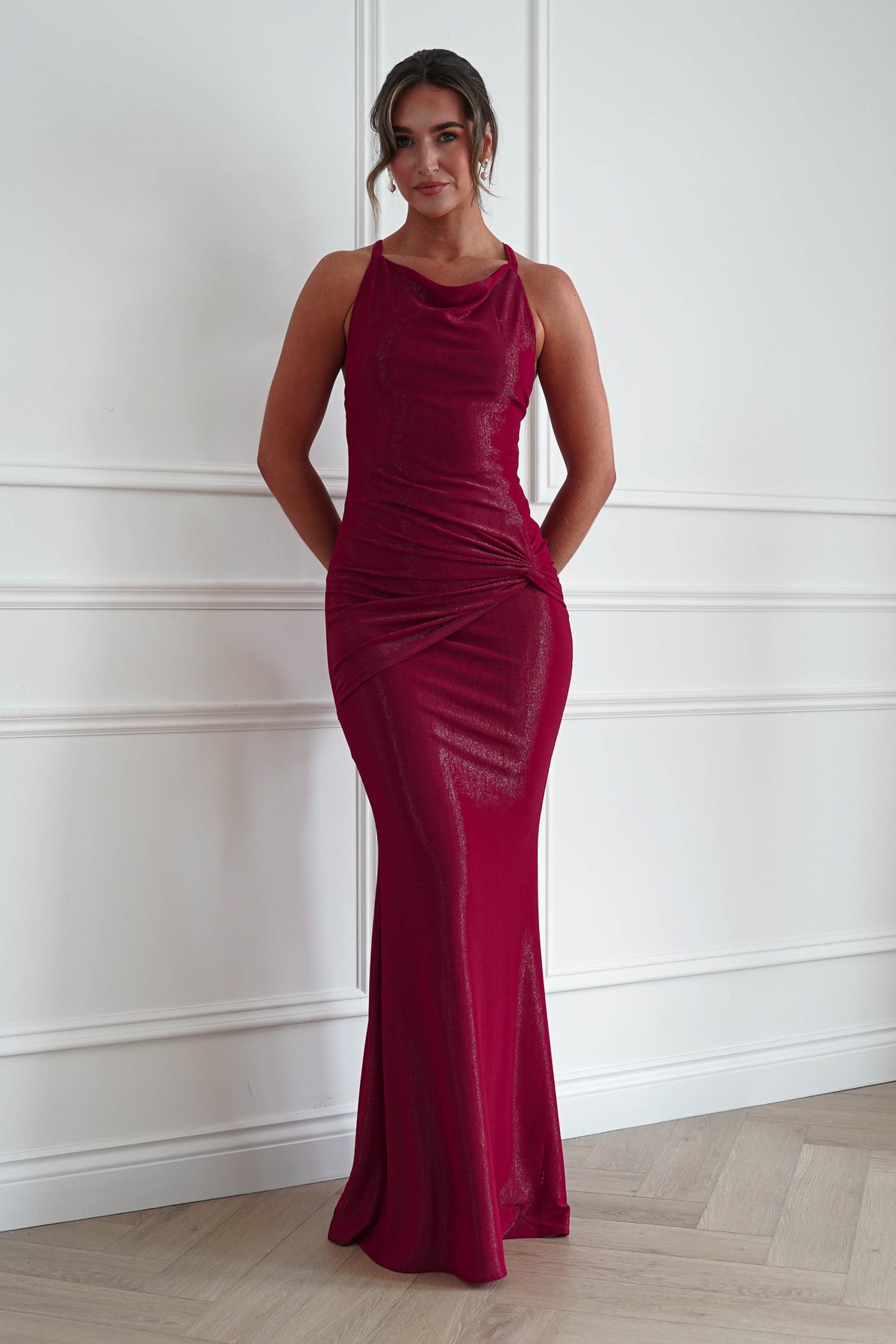 Naya Ruched Cowl Neck Maxi Dress | Red-Oh Hello Clothing
