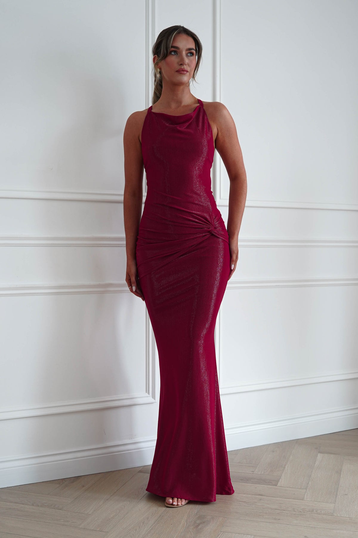 Naya Ruched Cowl Neck Maxi Dress | Red-Oh Hello Clothing