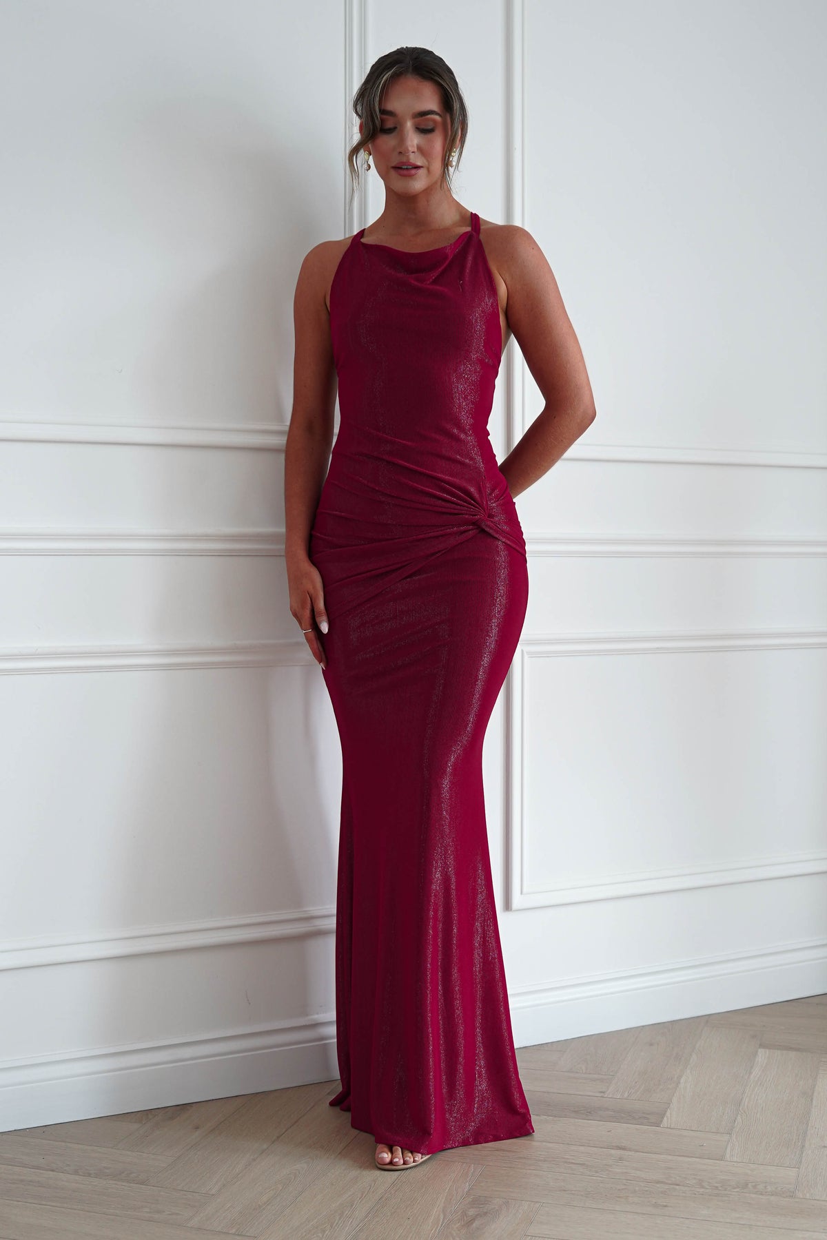 Naya Ruched Cowl Neck Maxi Dress | Red-Oh Hello Clothing