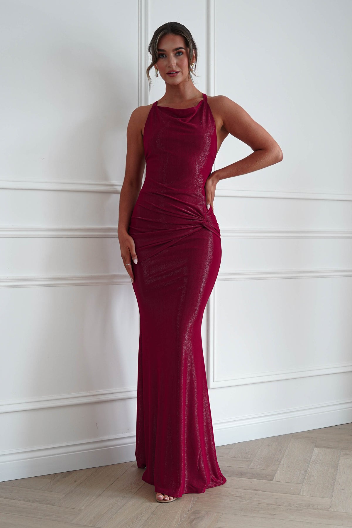 Naya Ruched Cowl Neck Maxi Dress | Red-Oh Hello Clothing