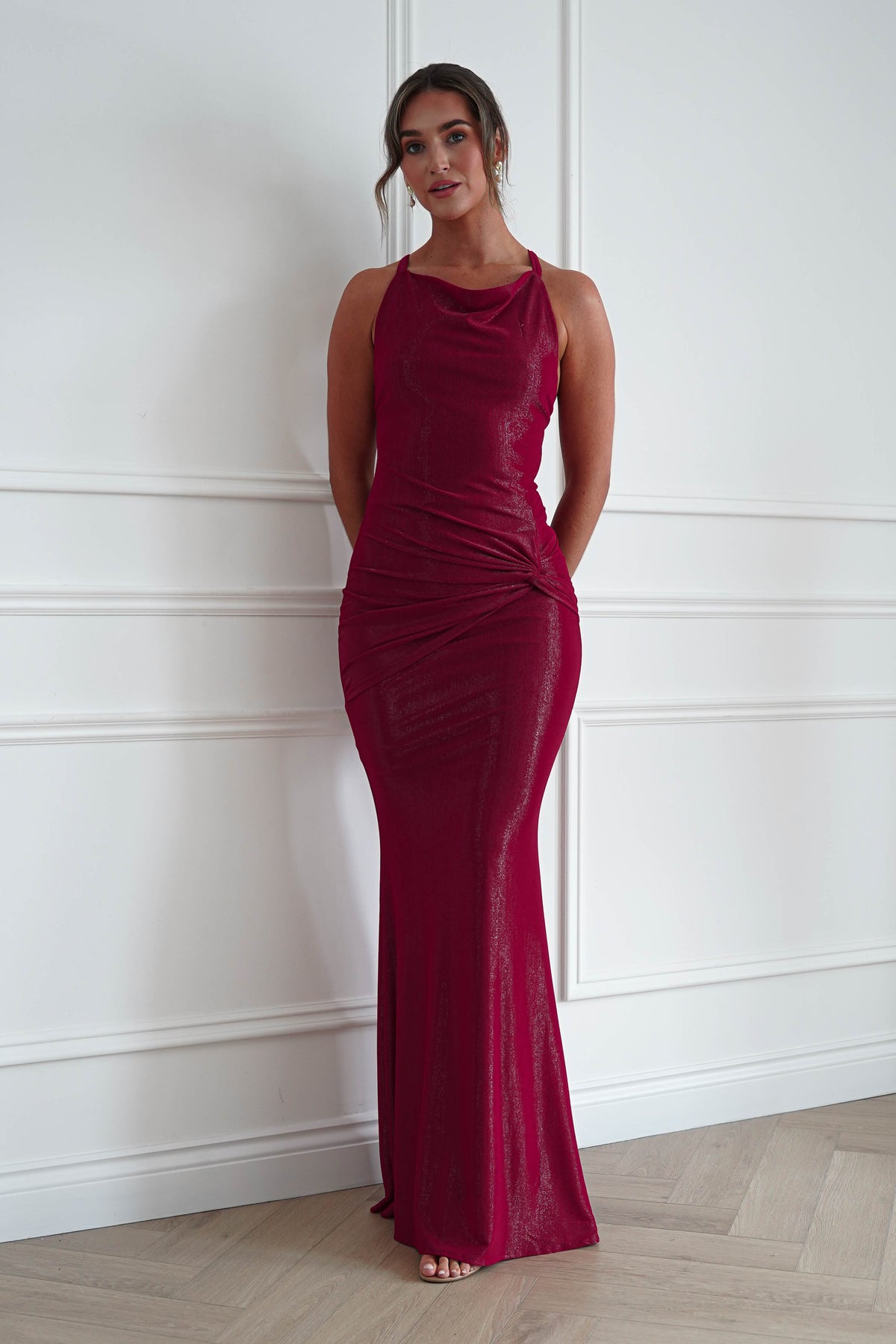 Naya Ruched Cowl Neck Maxi Dress | Red-Oh Hello Clothing