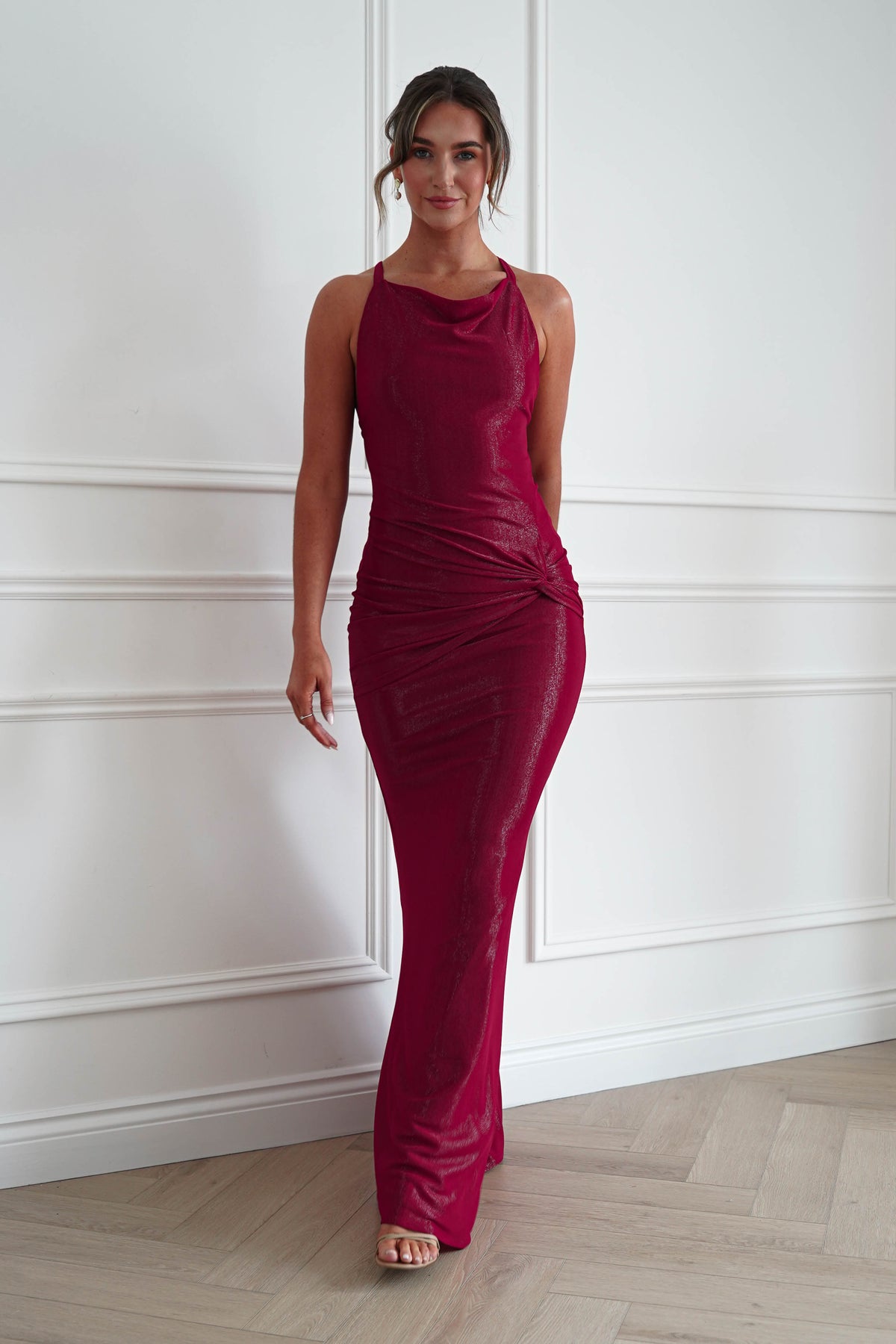 Naya Ruched Cowl Neck Maxi Dress | Red-Oh Hello Clothing