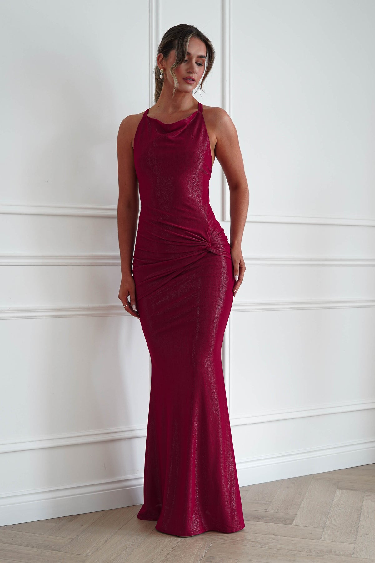 Naya Ruched Cowl Neck Maxi Dress | Red-Oh Hello Clothing