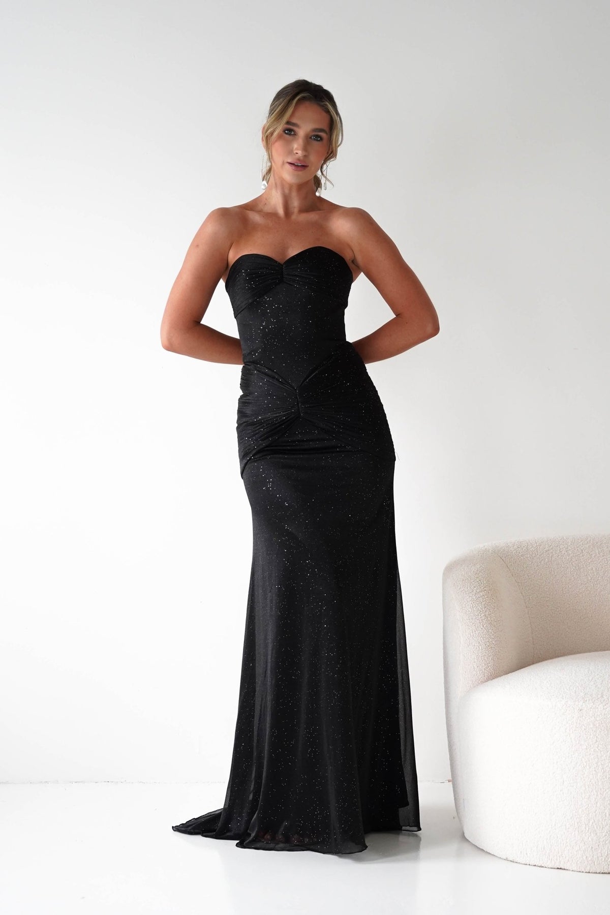 Nicola Strapless Glitter Gown | Black-Oh Hello Clothing