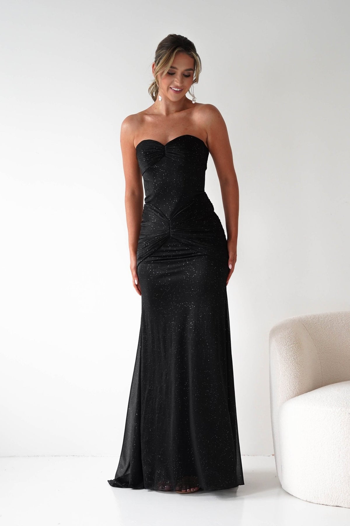 Nicola Strapless Glitter Gown | Black-Oh Hello Clothing