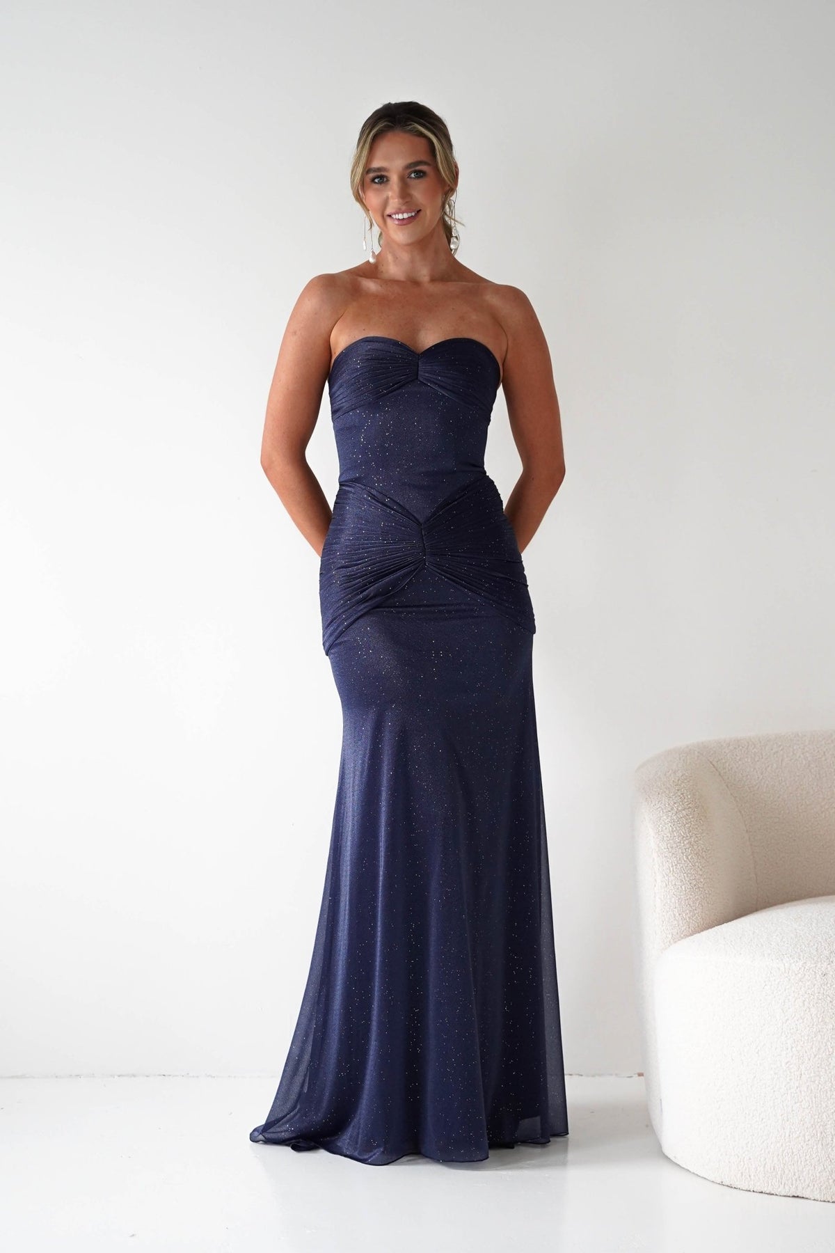 Nicola Strapless Glitter Gown | Navy-Oh Hello Clothing