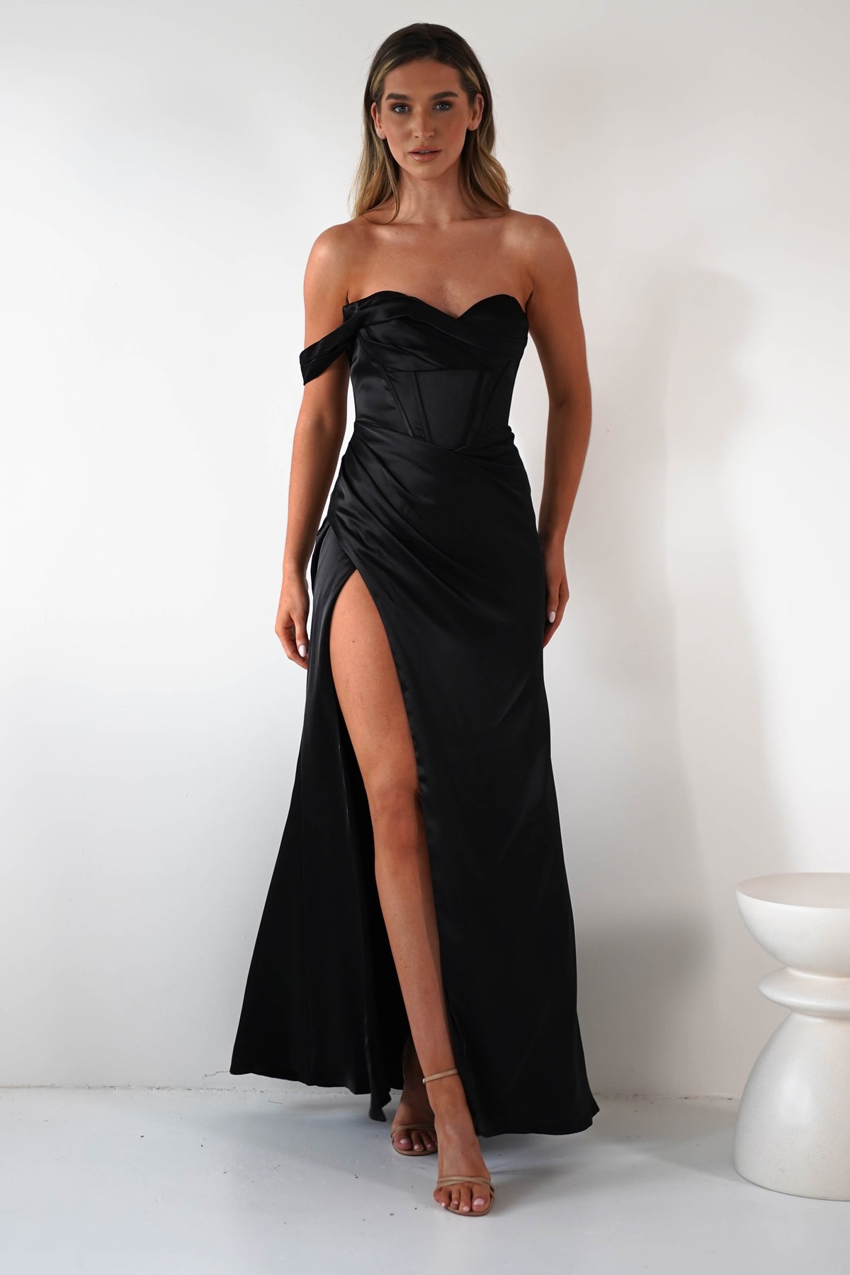 Nicolette Soft Satin Maxi Gown | Black-Oh Hello Clothing
