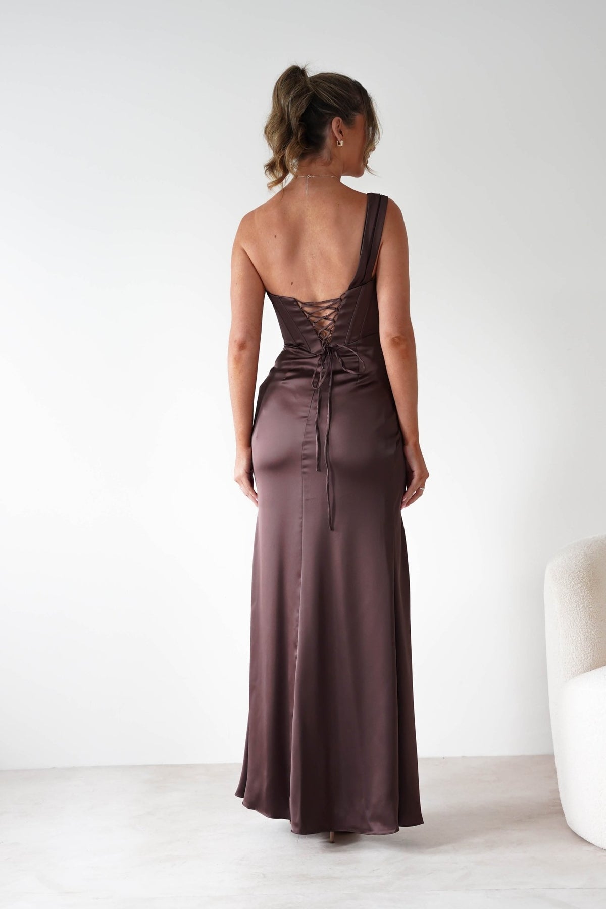 Nicolette Soft Satin Maxi Gown | Brown-Oh Hello Clothing