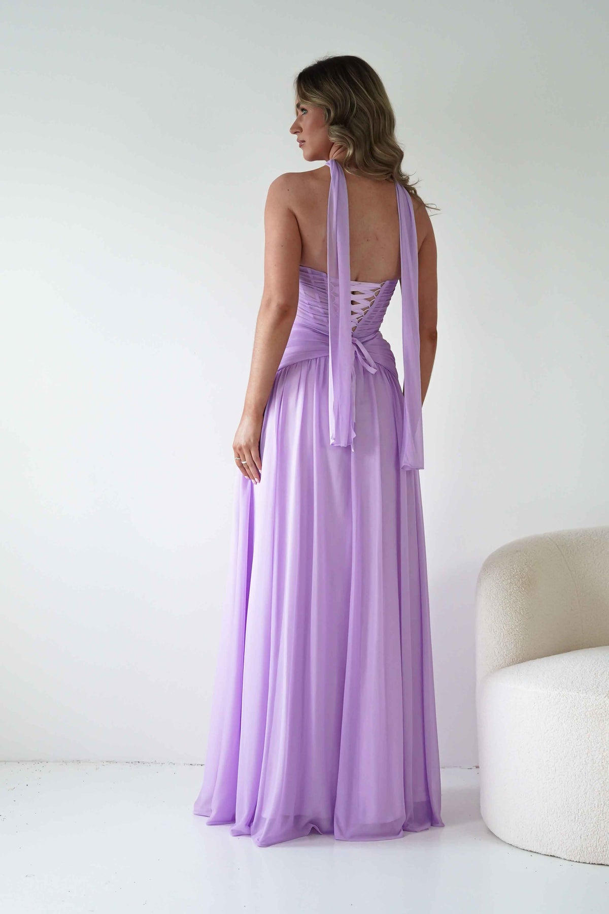Nicolette Strapless Chiffon Maxi Gown | Lavender-Oh Hello Clothing