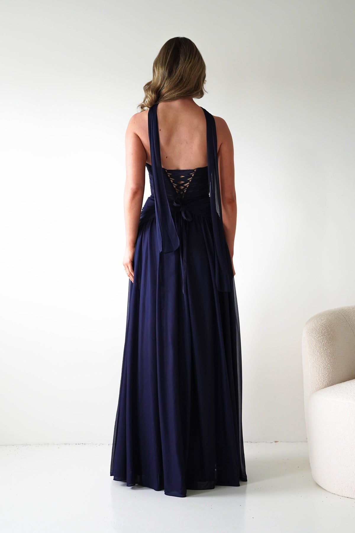 Nicolette Strapless Chiffon Maxi Gown | Navy-Oh Hello Clothing