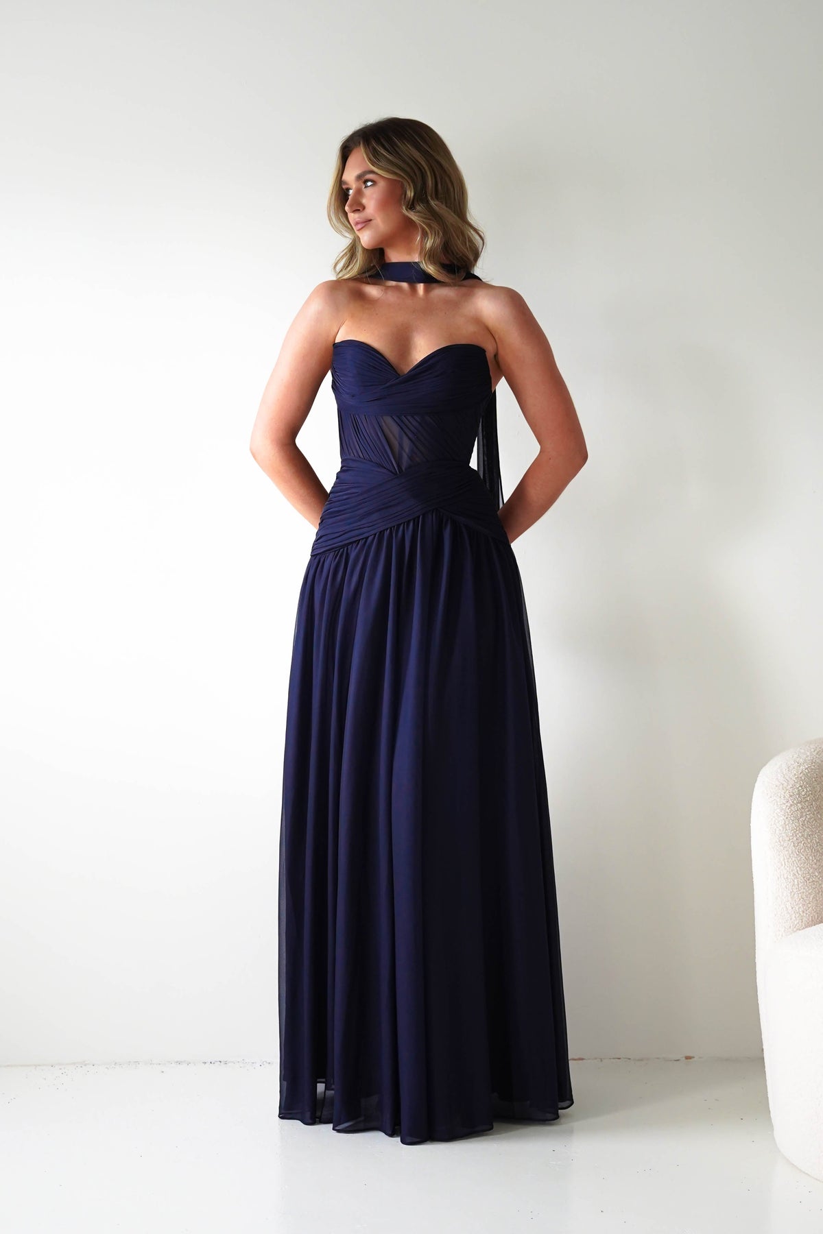 Nicolette Strapless Chiffon Maxi Gown | Navy-Oh Hello Clothing