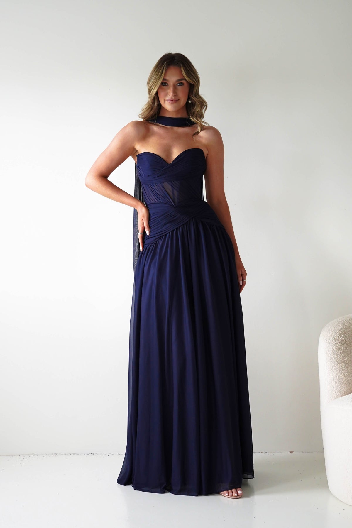 Nicolette Strapless Chiffon Maxi Gown | Navy-Oh Hello Clothing