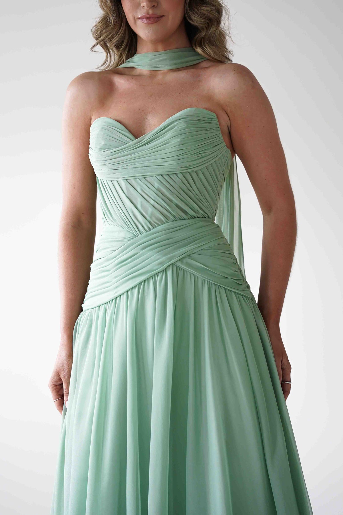 Nicolette Strapless Chiffon Maxi Gown | Sage-Oh Hello Clothing