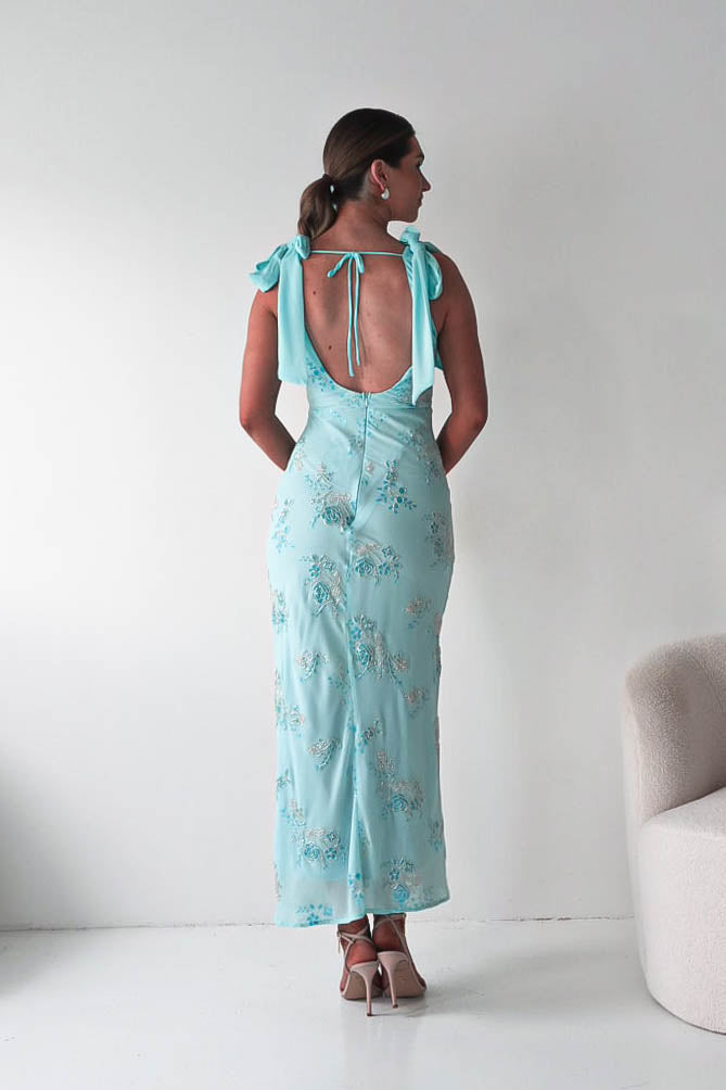 Noah Floral Embellished Maxi Dress | Turquoise Blue-Oh Hello Clothing