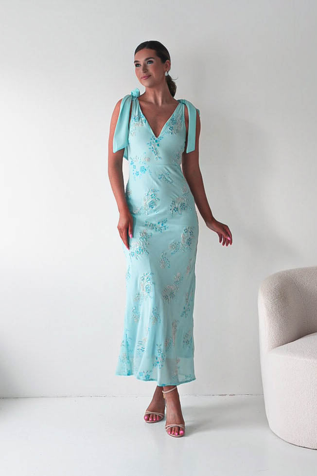 Noah Floral Embellished Maxi Dress | Turquoise Blue-Oh Hello Clothing
