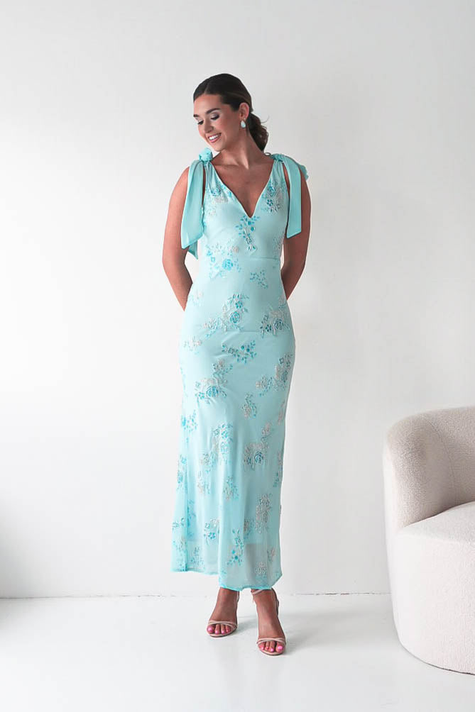 Noah Floral Embellished Maxi Dress | Turquoise Blue-Oh Hello Clothing