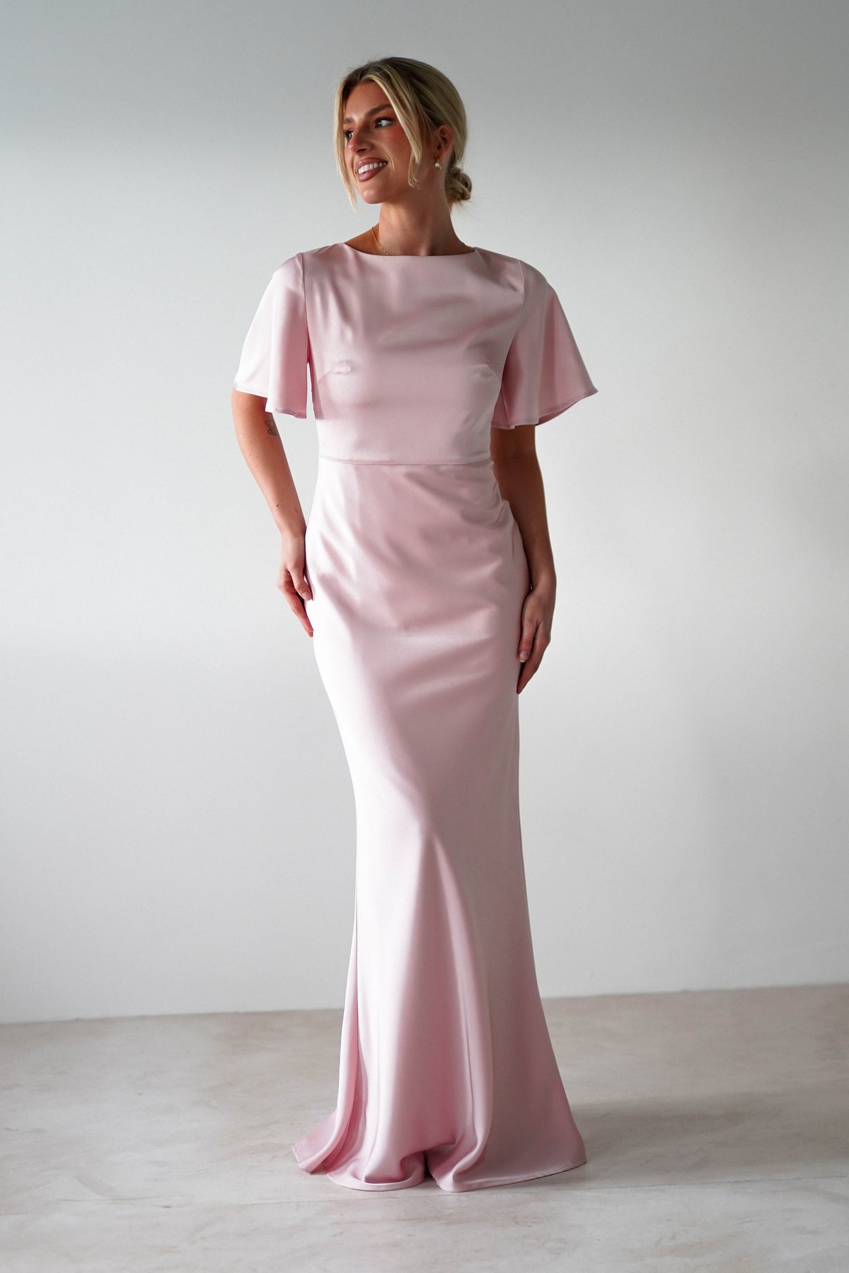 Olivia Soft Matte Satin Maxi Dress | Blush Pink-Oh Hello Clothing