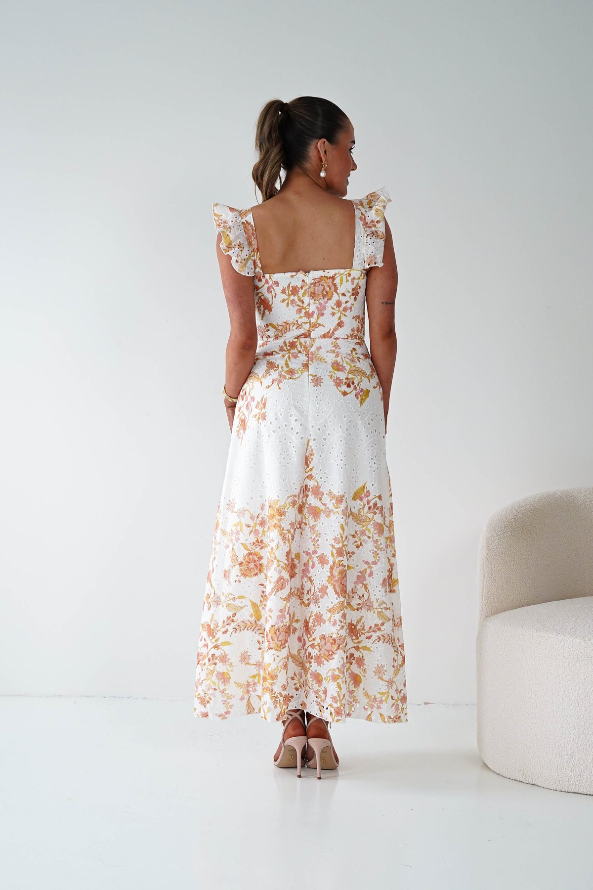 Orla Floral Print Maxi Dress | Orange/White-Oh Hello Clothing
