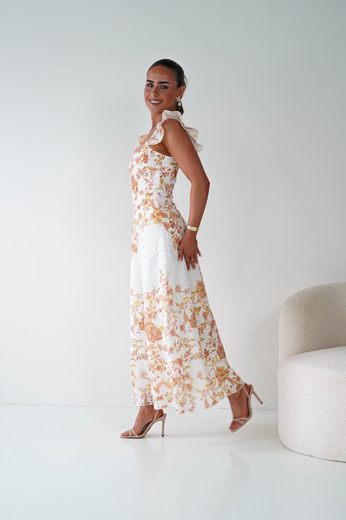 Orla Floral Print Maxi Dress | Orange/White-Oh Hello Clothing