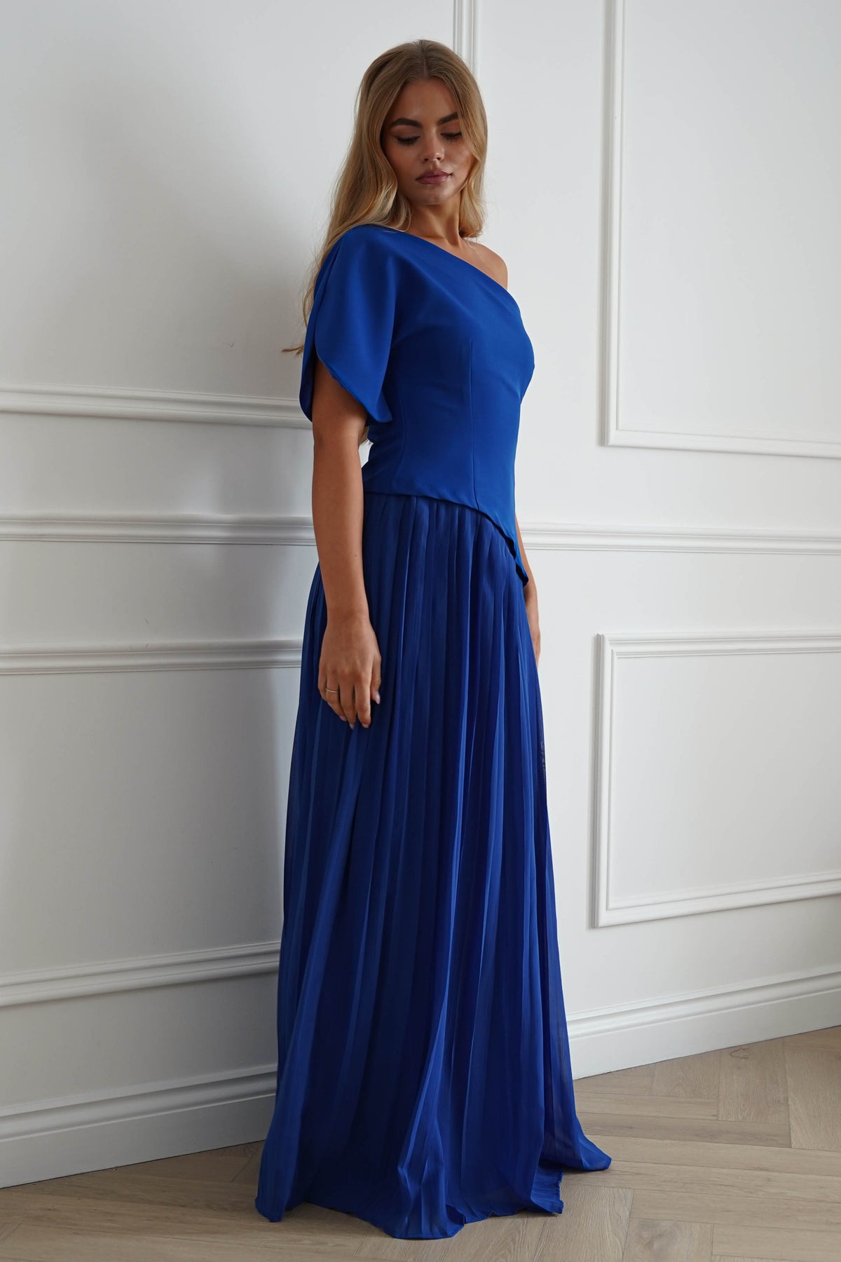 Orla One Shoulder Pleated Maxi Dress | Royal Blue-Oh Hello Clothing