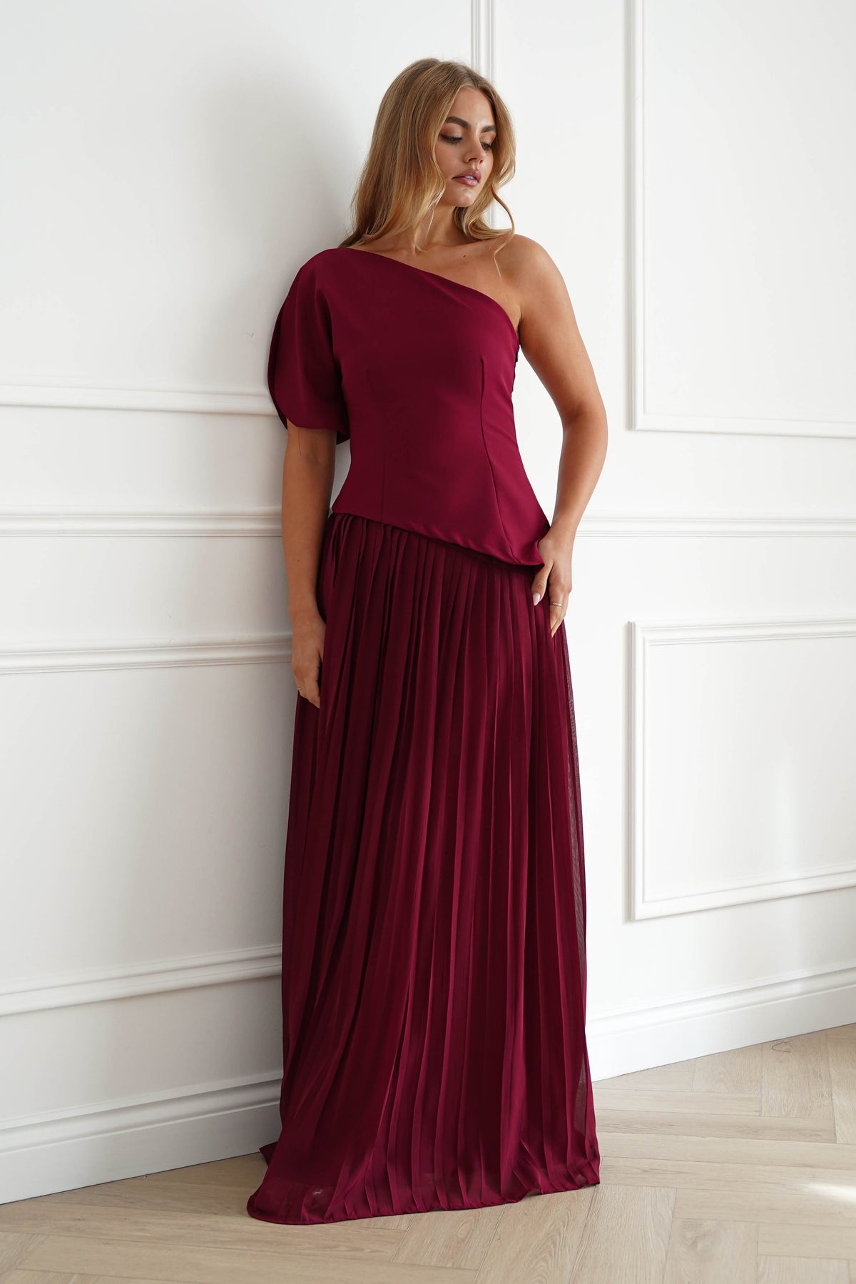 Orla One Shoulder Pleated Maxi Dress | Wine-Oh Hello Clothing