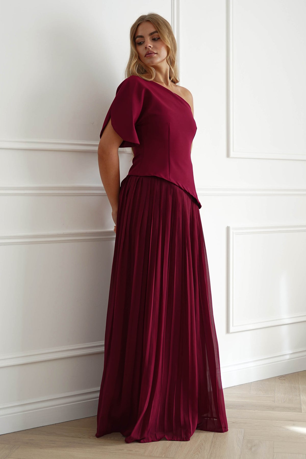 Orla One Shoulder Pleated Maxi Dress | Wine-Oh Hello Clothing
