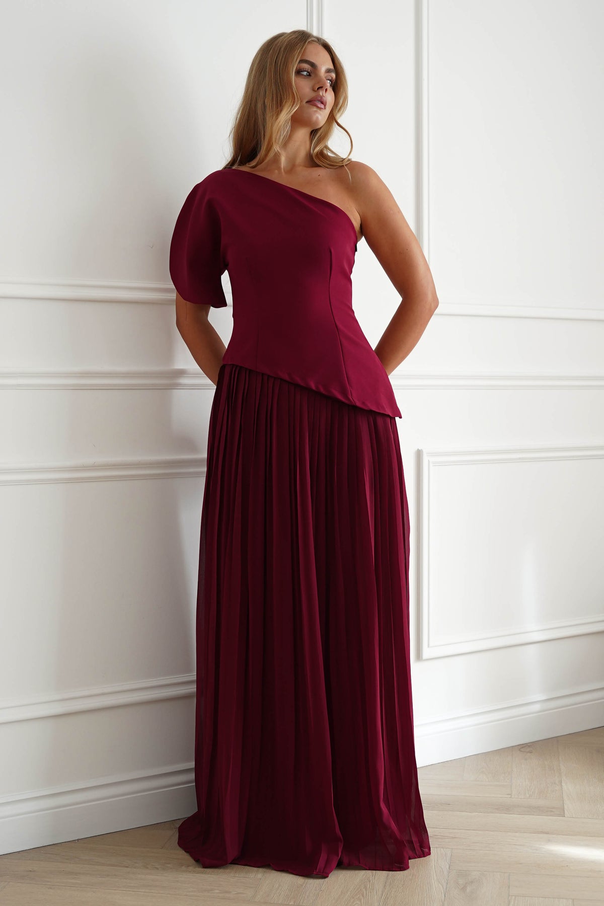 Orla One Shoulder Pleated Maxi Dress | Wine-Oh Hello Clothing