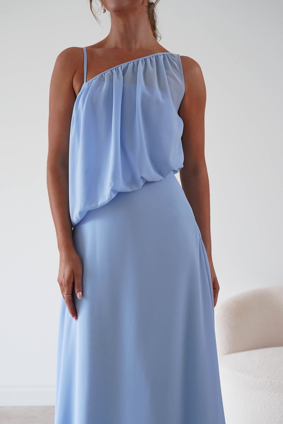 Paros Asymmetric Chiffon Maxi Dress | Blue-Oh Hello Clothing