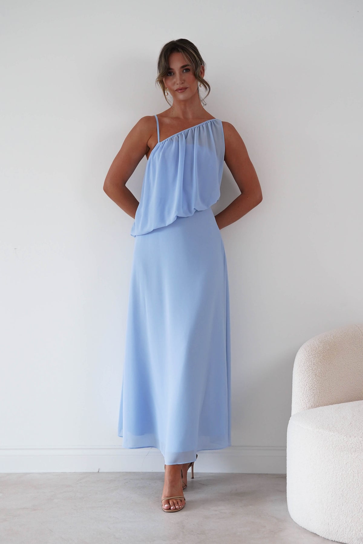 Paros Asymmetric Chiffon Maxi Dress | Blue-Oh Hello Clothing