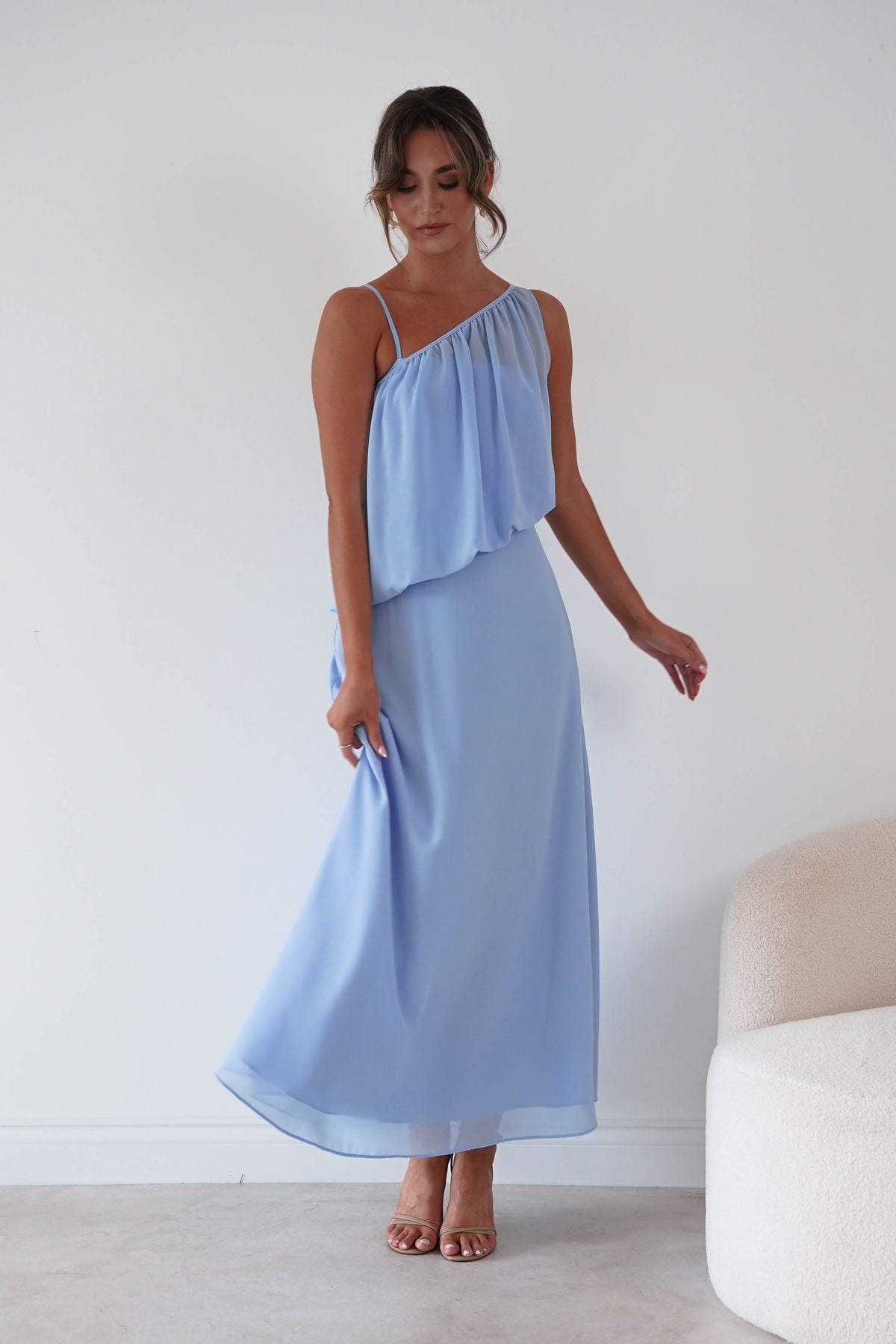 Paros Asymmetric Chiffon Maxi Dress | Blue-Oh Hello Clothing