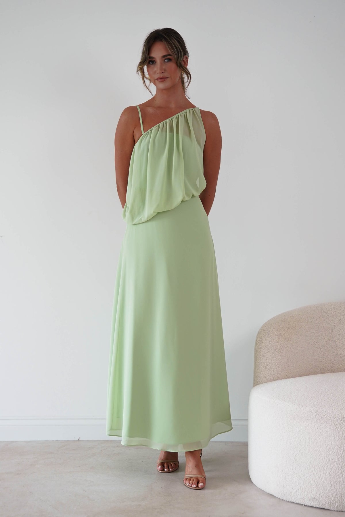 Paros Asymmetric Chiffon Maxi Dress | Sage-Oh Hello Clothing