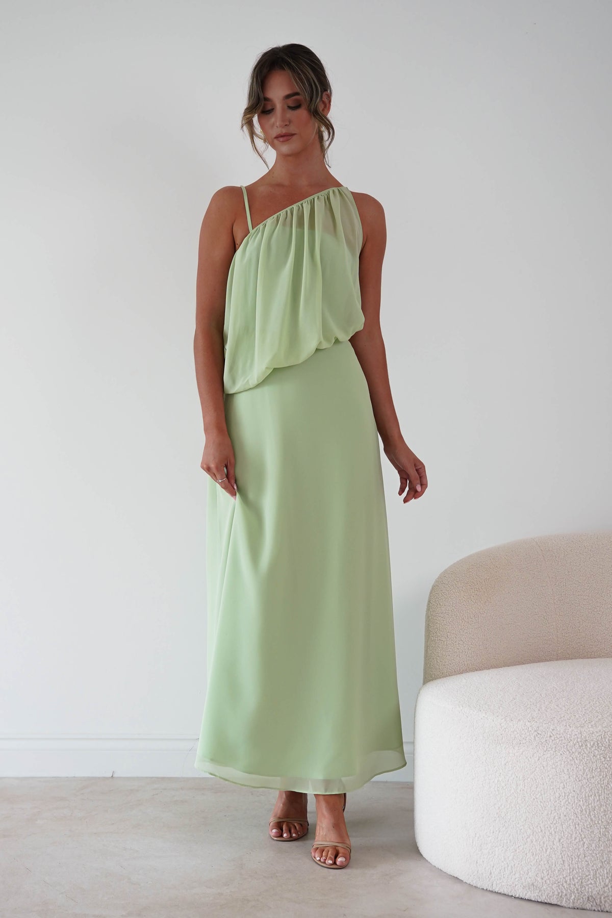 Paros Asymmetric Chiffon Maxi Dress | Sage-Oh Hello Clothing